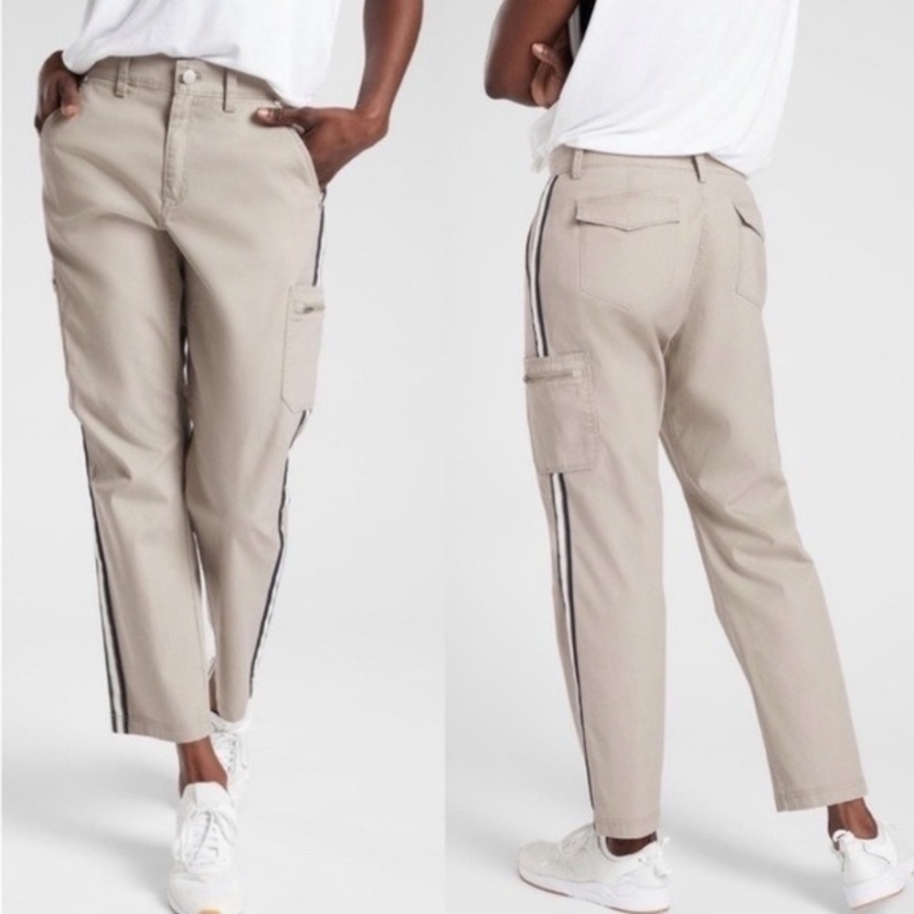 Athleta Summit Cargo Pants 4 Khaki Tan Tuxedo Stripe Utility Gorpcore Trousers